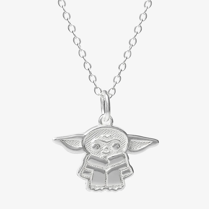 Disney Collection Made in Italy Grogu Girls Sterling Silver 15 Inch Pendant Necklace