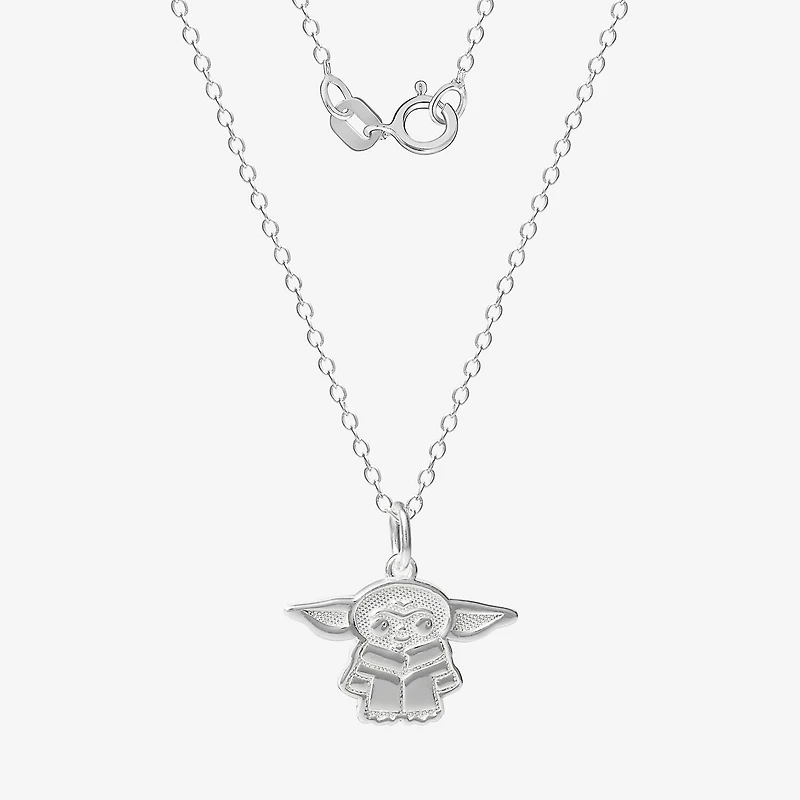 Disney Collection Made in Italy Grogu Girls Sterling Silver 15 Inch Pendant Necklace