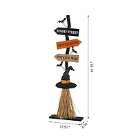 Glitzhome Lighted Wooden Witch's Broom Decor Halloween Indoor Porch Sign