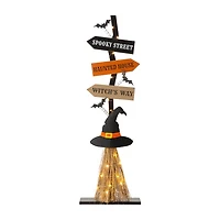 Glitzhome Lighted Wooden Witch's Broom Decor Halloween Indoor Porch Sign