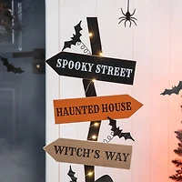 Glitzhome Lighted Wooden Witch's Broom Decor Halloween Indoor Porch Sign