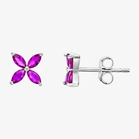 Lab Created Red Ruby Sterling Silver 7.5mm Flower Stud Earrings