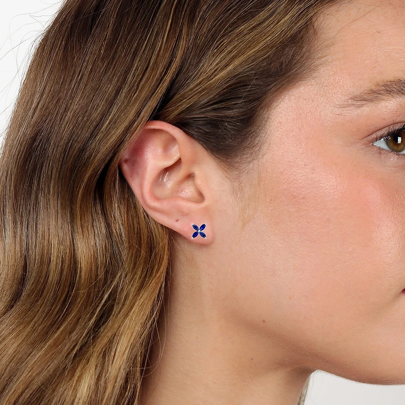 Lab Created Blue Sapphire Sterling Silver 7.5mm Flower Stud Earrings