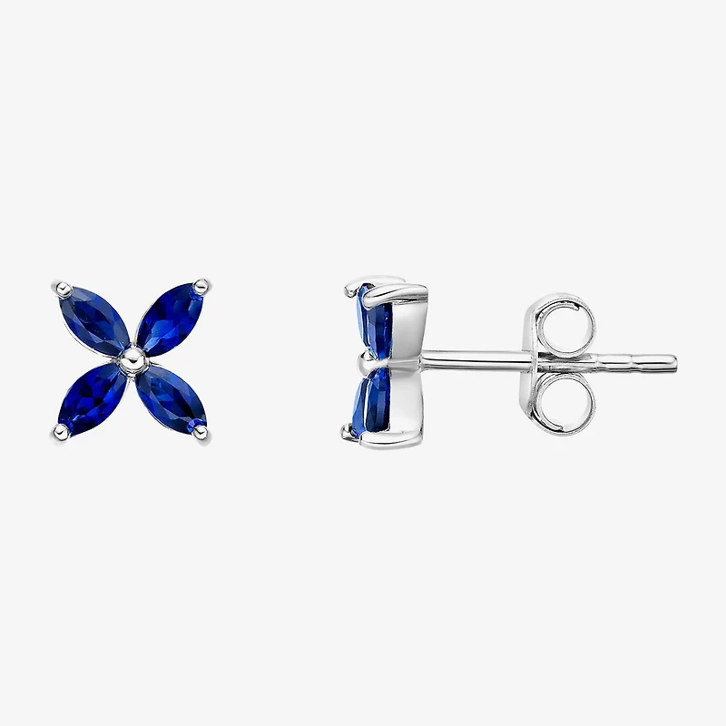 Lab Created Blue Sapphire Sterling Silver 7.5mm Flower Stud Earrings