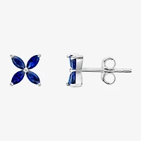 Lab Created Blue Sapphire Sterling Silver 7.5mm Flower Stud Earrings