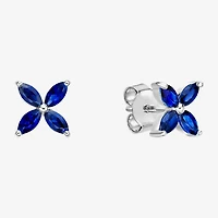 Lab Created Blue Sapphire Sterling Silver 7.5mm Flower Stud Earrings