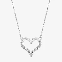 Womens Lab Created White Sapphire Sterling Silver Heart 18 Inch Pendant Necklace