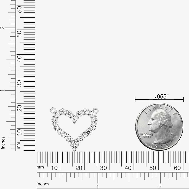Womens Lab Created White Sapphire Sterling Silver Heart 18 Inch Pendant Necklace