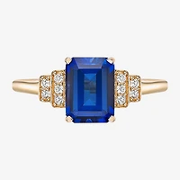 Womens Lab Created Blue Sapphire 18K Gold Over Silver Cocktail Ring
