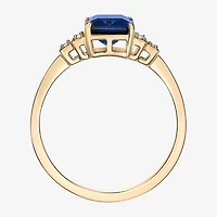 Womens Lab Created Blue Sapphire 18K Gold Over Silver Cocktail Ring