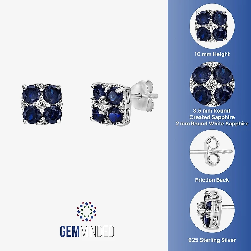 Lab Created Blue Sapphire Sterling Silver 7.5mm Flower Stud Earrings