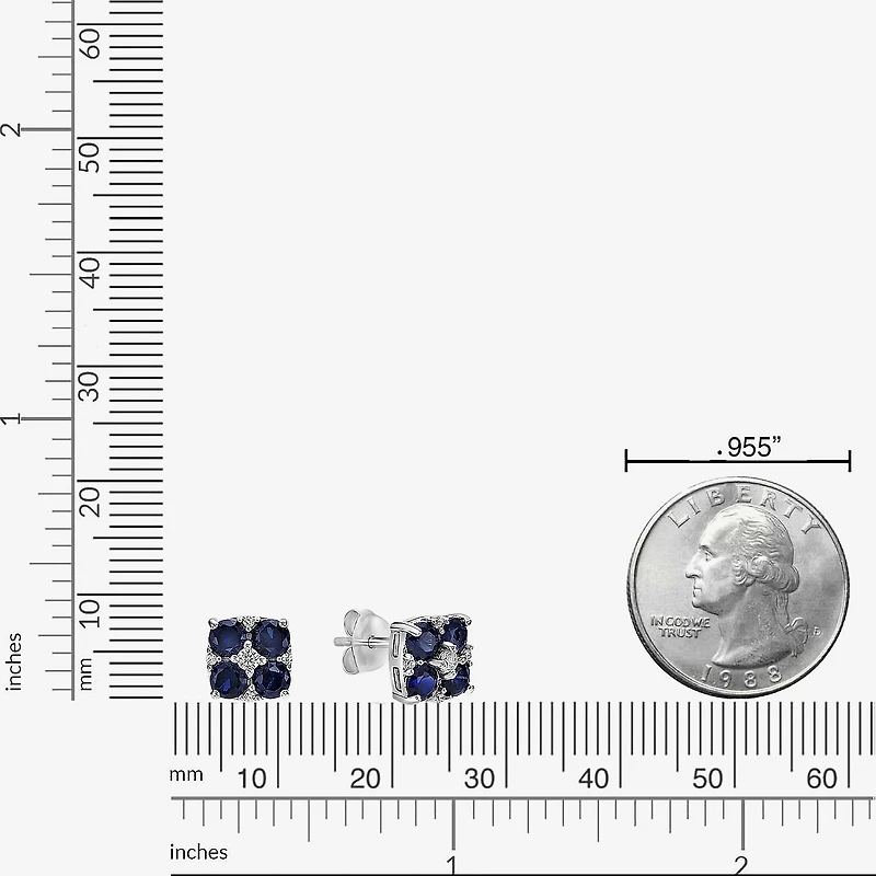 Lab Created Blue Sapphire Sterling Silver 7.5mm Flower Stud Earrings