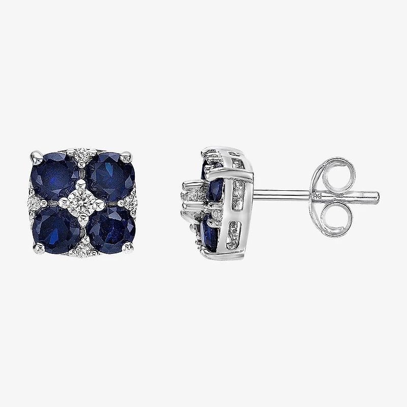 Lab Created Blue Sapphire Sterling Silver 7.5mm Flower Stud Earrings