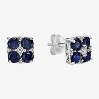 Lab Created Blue Sapphire Sterling Silver 7.5mm Flower Stud Earrings