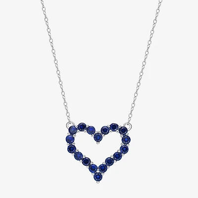 Womens Lab Created Blue Sapphire Sterling Silver Heart 18 Inch Pendant Necklace