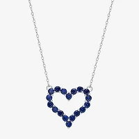 Womens Lab Created Blue Sapphire Sterling Silver Heart 18 Inch Pendant Necklace