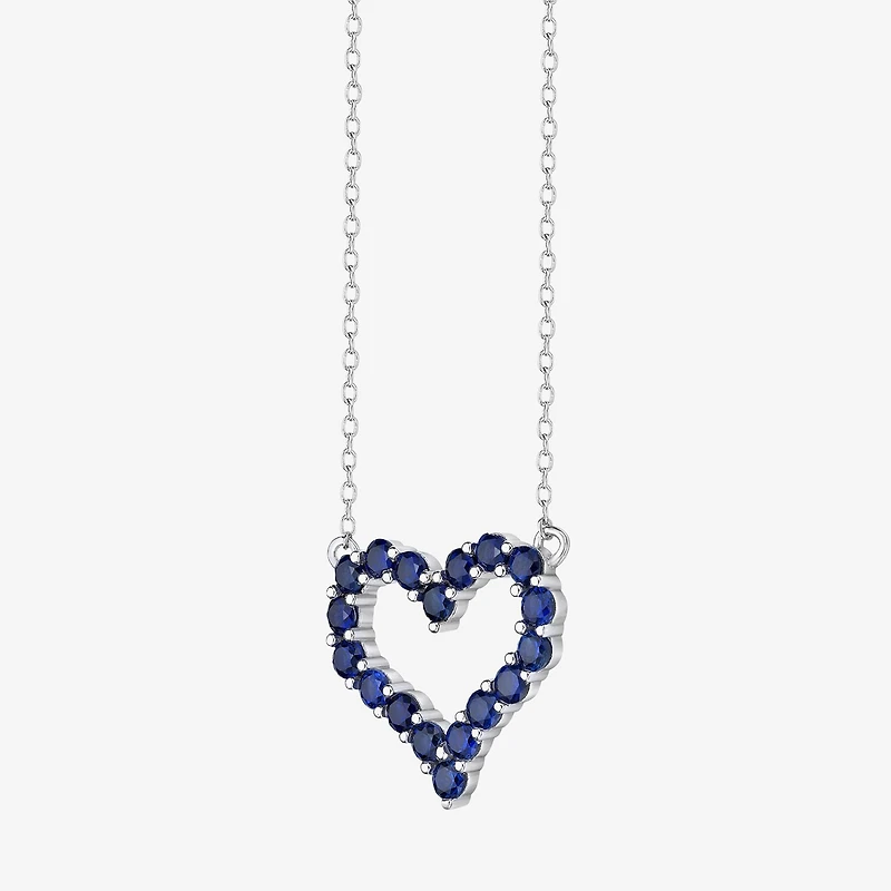 Womens Lab Created Blue Sapphire Sterling Silver Heart 18 Inch Pendant Necklace