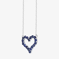 Womens Lab Created Blue Sapphire Sterling Silver Heart 18 Inch Pendant Necklace