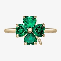 Womens Lab Created Green Emerald 18K Gold Over Silver Flower Cocktail Ring