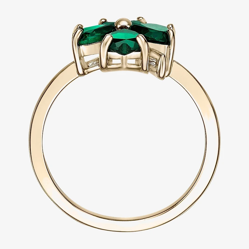 Womens Lab Created Green Emerald 18K Gold Over Silver Flower Cocktail Ring