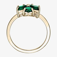 Womens Lab Created Green Emerald 18K Gold Over Silver Flower Cocktail Ring