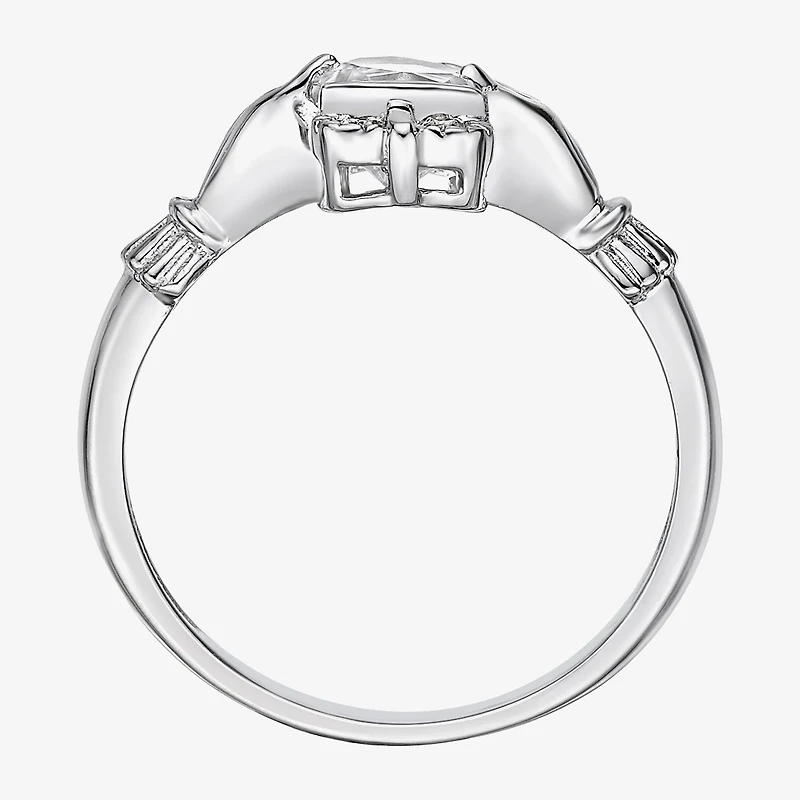 Womens Diamond Accent Lab Created White Sapphire Sterling Silver Claddagh Cocktail Ring