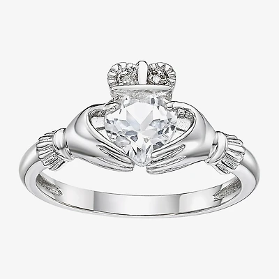 Womens Diamond Accent Lab Created White Sapphire Sterling Silver Claddagh Cocktail Ring