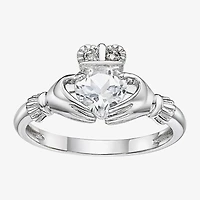 Womens Diamond Accent Lab Created White Sapphire Sterling Silver Claddagh Cocktail Ring