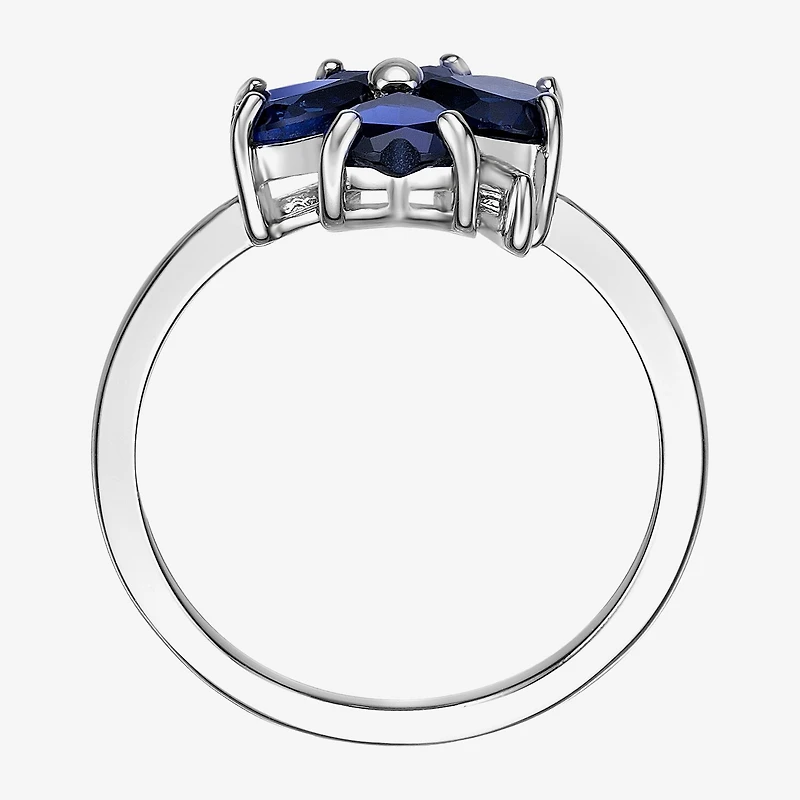 Womens Lab Created Blue Sapphire Sterling Silver Flower Cocktail Ring