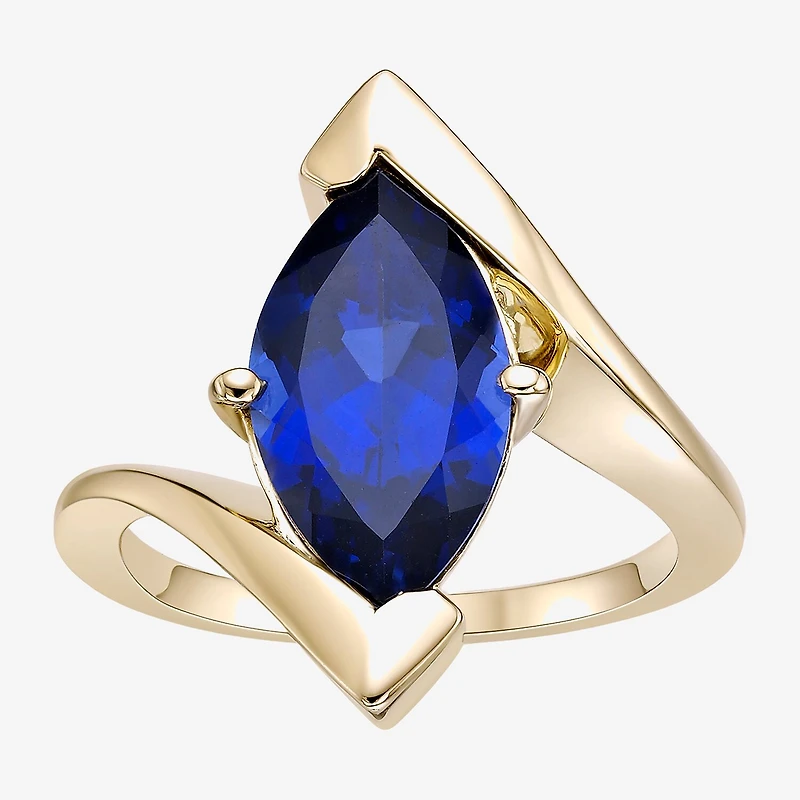 Womens Lab Created Blue Sapphire 18K Gold Over Silver Marquise Cocktail Ring