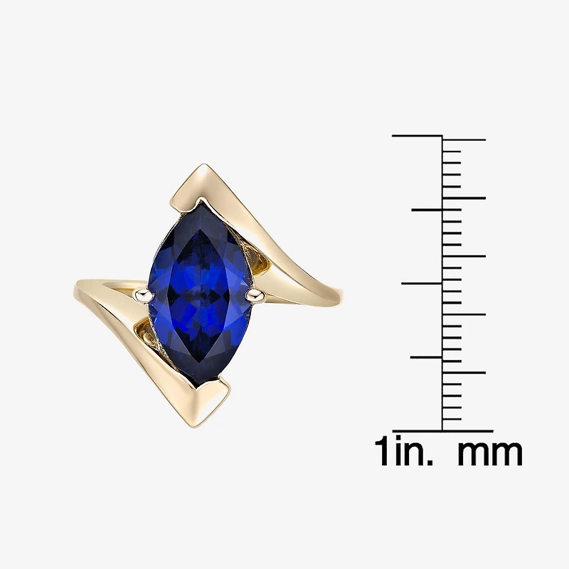 Womens Lab Created Blue Sapphire 18K Gold Over Silver Marquise Cocktail Ring