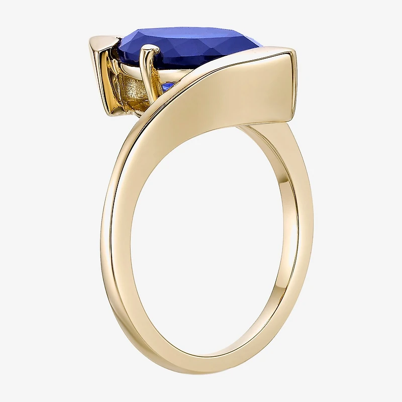 Womens Lab Created Blue Sapphire 18K Gold Over Silver Marquise Cocktail Ring
