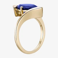 Womens Lab Created Blue Sapphire 18K Gold Over Silver Marquise Cocktail Ring