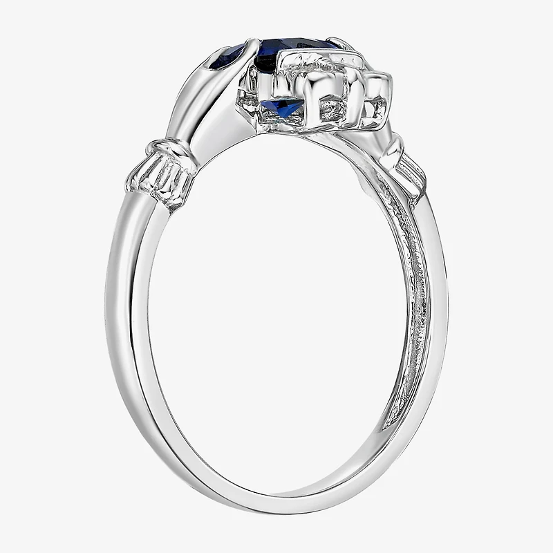 Womens Diamond Accent Lab Created Blue Sapphire Sterling Silver Claddagh Cocktail Ring