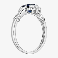 Womens Diamond Accent Lab Created Blue Sapphire Sterling Silver Claddagh Cocktail Ring