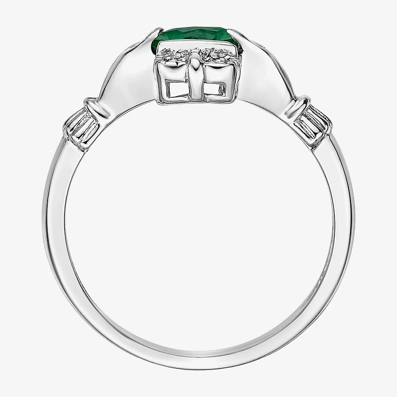 Womens Diamond Accent Lab Created Green Emerald Sterling Silver Claddagh Cocktail Ring