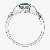Womens Diamond Accent Lab Created Green Emerald Sterling Silver Claddagh Cocktail Ring