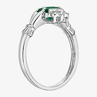 Womens Diamond Accent Lab Created Green Emerald Sterling Silver Claddagh Cocktail Ring