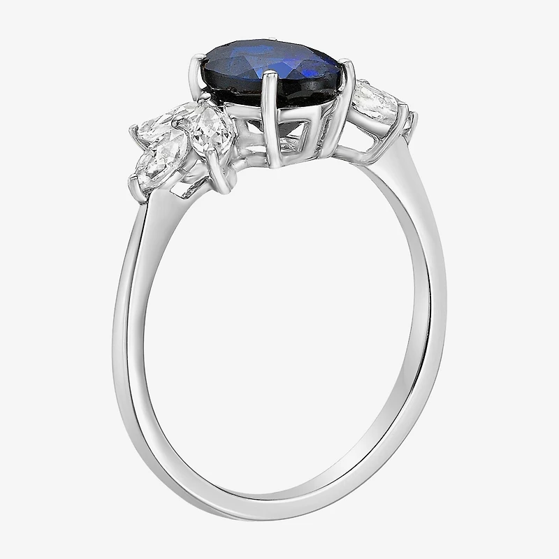 Womens Lab Created Blue Sapphire Sterling Silver Oval Cocktail Ring