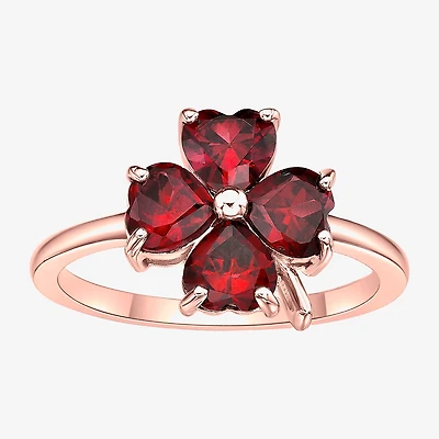 Womens Lab Created Red Ruby 18K Gold Over Silver Flower Cocktail Ring