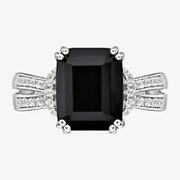 Womens Genuine Black Onyx Sterling Silver Cocktail Ring