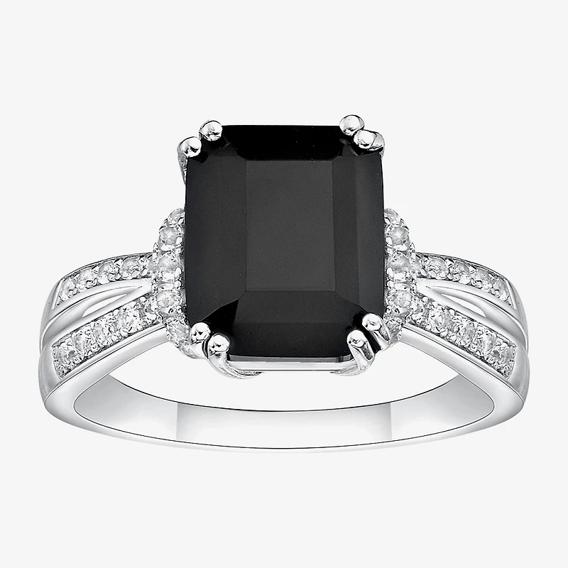 Womens Genuine Black Onyx Sterling Silver Cocktail Ring
