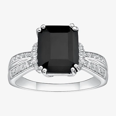 Womens Genuine Black Onyx Sterling Silver Cocktail Ring