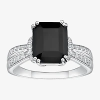 Womens Genuine Black Onyx Sterling Silver Cocktail Ring