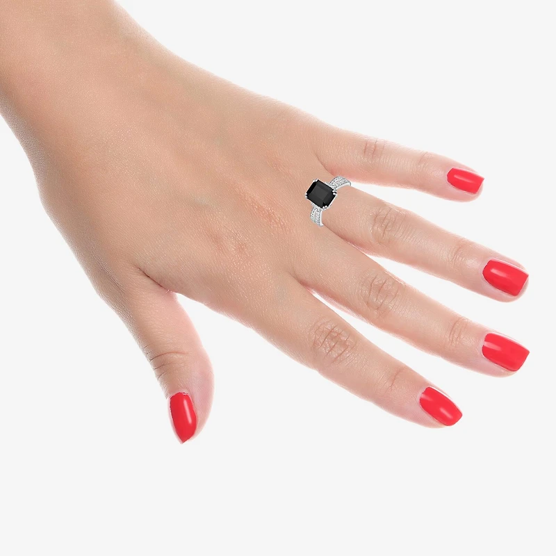 Womens Genuine Black Onyx Sterling Silver Cocktail Ring