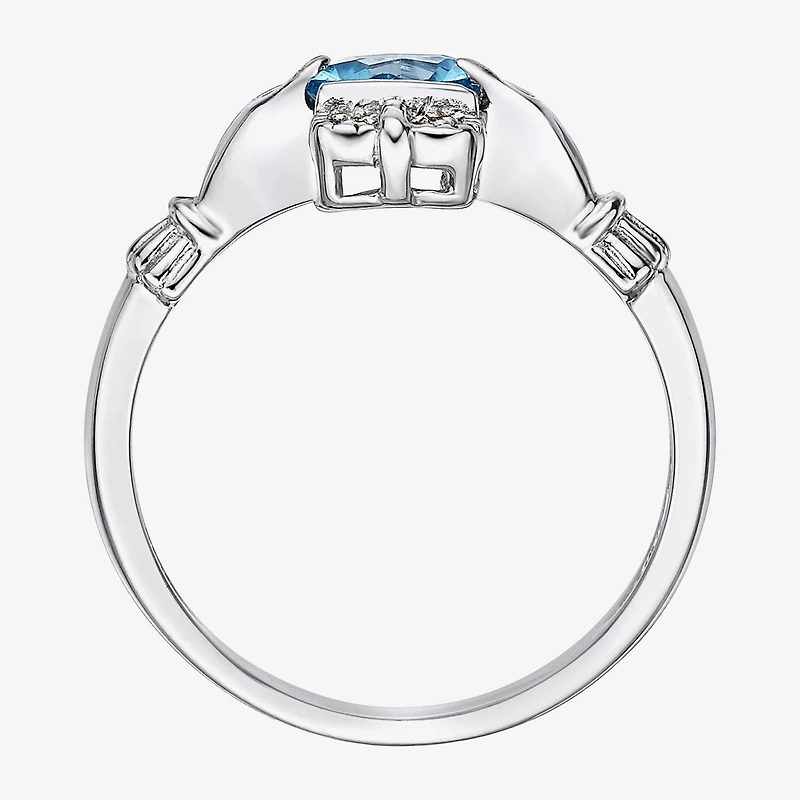 Womens Diamond Accent Genuine Blue Topaz Sterling Silver Claddagh Cocktail Ring