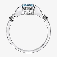 Womens Diamond Accent Genuine Blue Topaz Sterling Silver Claddagh Cocktail Ring