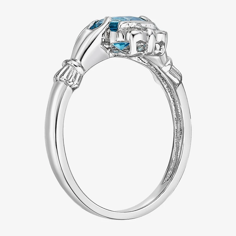 Womens Diamond Accent Genuine Blue Topaz Sterling Silver Claddagh Cocktail Ring