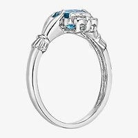 Womens Diamond Accent Genuine Blue Topaz Sterling Silver Claddagh Cocktail Ring