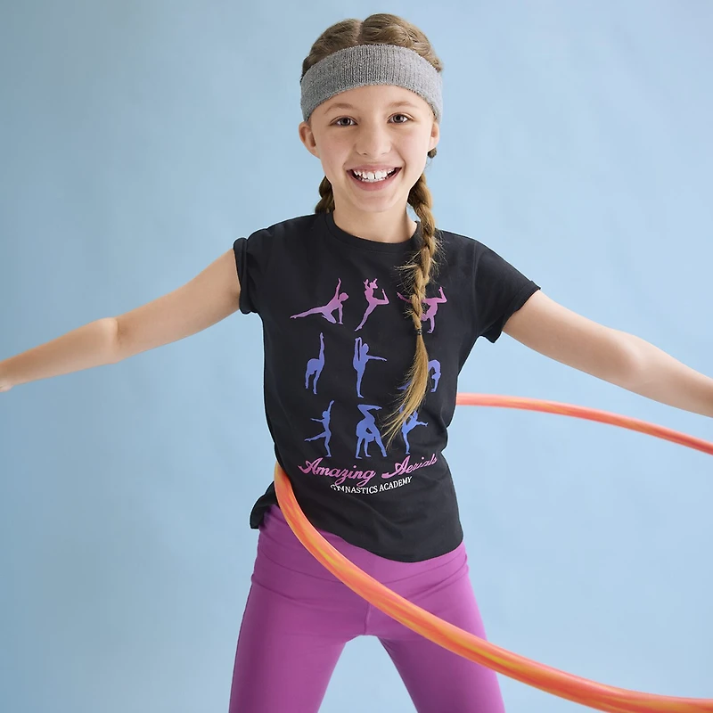 Xersion Little & Big Kid Girls Crew Neck Short Sleeve Regular Fit Graphic T-Shirt